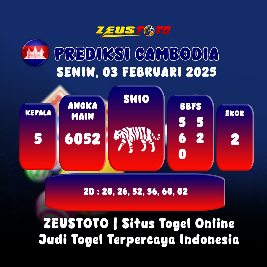 PREDIKSI TOGEL CAMBODIA HARI INI 03 FEBRUARI 2025
